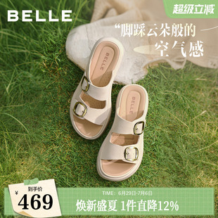 百丽休闲凉鞋女2026夏季新款软底鞋送妈妈拖鞋子真皮外穿F5T1DBT6