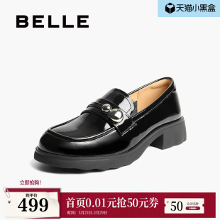深口单鞋 百丽厚底复古乐福鞋 黑色小皮鞋 新款 子E1G1DCA5 女秋季
