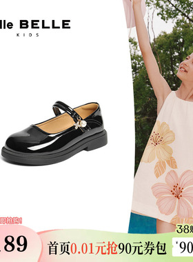 百丽童鞋法式玛丽珍鞋公主小皮鞋25新款魔术贴儿童高跟鞋B0066C85