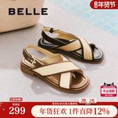 百丽编织休闲凉拖鞋 B2651BL5 交叉带沙滩罗马凉鞋 女新款 夏季