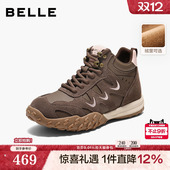 马丁靴子E5W1DDD5 百丽复古厚底高帮鞋 加绒棉鞋 女款 休闲工装 老爹鞋