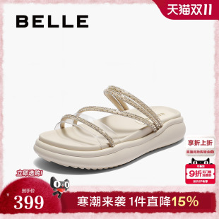 可外穿仙女沙滩休闲拖E3D1DBT5 新款 百丽水钻厚底凉拖鞋 子25夏季