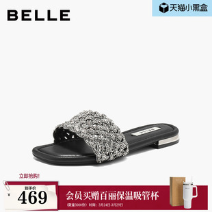 可外穿休闲沙滩凉拖鞋 商场新款 F5C1DBT6 满钻一字拖26夏季 百丽女鞋