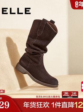 百丽西部牛仔靴女靴子新款长筒靴冬季堆堆靴高长靴D2L1DDG4