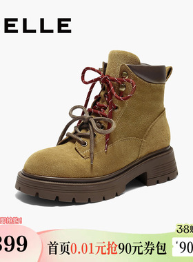 百丽靴子女厚底大黄工装马丁靴冬新休闲西部短靴E4W2DDD5