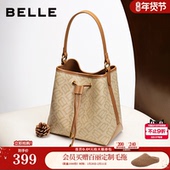 百丽包包女新款 老花单肩斜挎大容量手提菜篮子水桶包X2052DX5