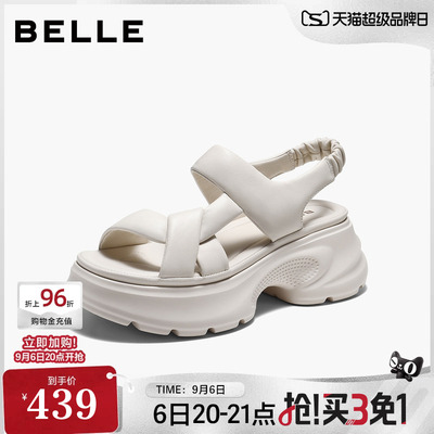 百丽运动凉鞋厚底增高羊皮女鞋子26夏季新款沙滩鞋子B3145BL6