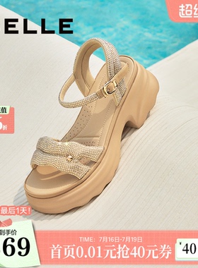 百丽厚底增高一字带凉鞋夏新款妈妈女法式休闲凉鞋D7Z2DBL5