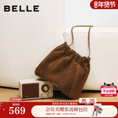 百丽包包女25冬手抓植鞣皮牛绒垃圾袋单肩斜挎双肩水桶包M8656AX6