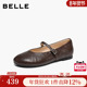 百丽羊皮复古一字带玛丽珍鞋 子B3088A 超软底浅口单鞋 女26春季 新款