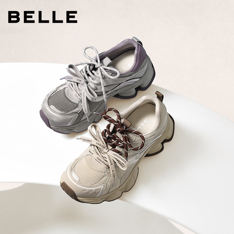 百丽复古蒸汽波老爹鞋女双鞋带商场春新款厚底增高休闲鞋