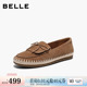 一脚蹬深口单鞋 新款 F2C1DAA6 女2026春季 百丽羊皮编织渔夫乐福鞋