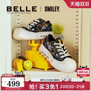 子休闲板鞋 女鞋 3ZJC4CM5 新款 百丽SMILEY联名流浪玩家帆布涂鸦鞋