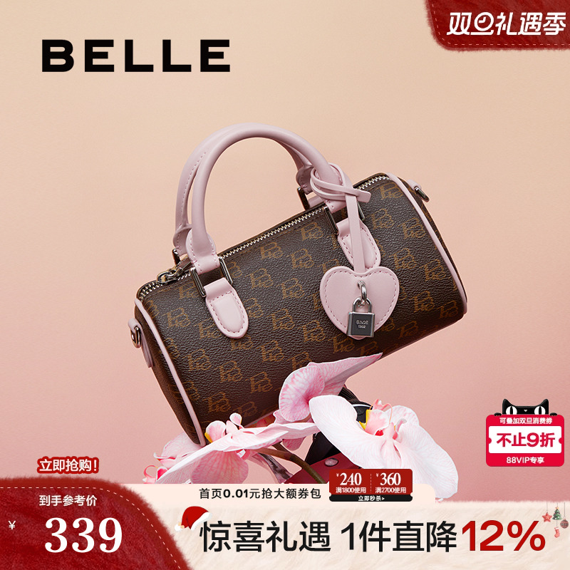 百丽包包女冬新单肩斜挎手提波士顿包老花质感大容量X7154DX4