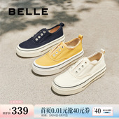 红色小白女鞋 厚底一脚蹬懒人鞋 B2699C预 百丽航海家帆布鞋 金晨同款