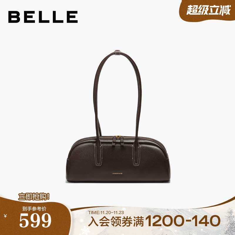 百丽包女25商场同款通勤牛皮单肩斜挎手提波士顿包大号BL882AX6