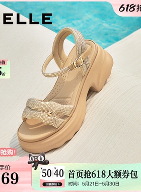 百丽厚底增高一字带凉鞋夏新款妈妈女法式休闲凉鞋D7Z2DBL5