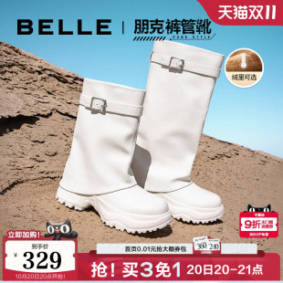加绒靴子运动靴休闲靴A2B1DDZ3 新款 百丽裤 管靴机车风女靴冬季