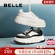 面包鞋 百丽厚底黑白熊猫板鞋 子加绒运动休闲增高小白鞋 B2457AM5