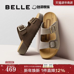 休闲一字凉拖鞋 男士 A2108BT5 生巧吐司2代厚底增高勃肯鞋 百丽男鞋