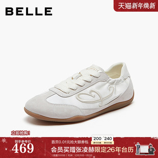 薄底运动休闲鞋 新款 子E9P1DAM6 女2026春季 百丽刺绣复古芭蕾德训鞋