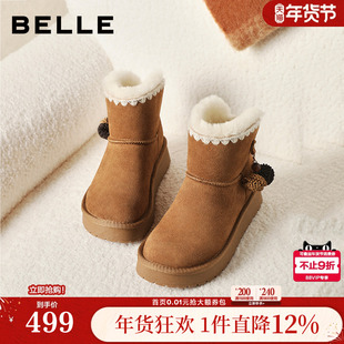 加绒毛毛短靴E8U1DD 棉鞋 百丽女靴子民族风厚底保暖雪地靴冬季 新款