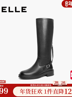 百丽女靴子复古骑士靴新款冬季长筒真皮厚底高长靴3ELB8DG4