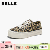厚底增高休闲鞋 新款 子B3038AM6 女2026春季 百丽豹纹小白帆布板鞋