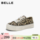 厚底增高休闲鞋 新款 子B3038AM6 女2026春季 百丽豹纹小白帆布板鞋