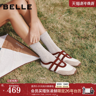 单鞋 百丽复古薄底运动玛丽珍鞋 魔术贴赛车鞋 新款 E9Q1预 女2026春季