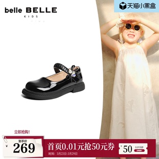 黑色皮鞋 百丽儿童公主小皮鞋 子新款 单鞋 V6101A86 蝴蝶结玛丽珍鞋