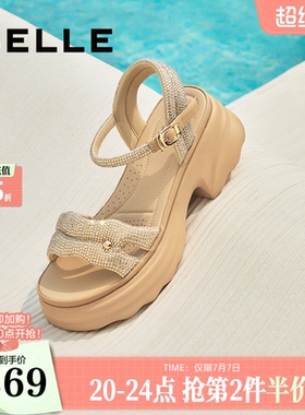 百丽厚底增高一字带凉鞋夏新款妈妈女法式休闲凉鞋D7Z2DBL5