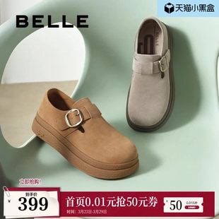 休闲乐福鞋 新款 D4V1DAM5 子复古厚底增高全包勃肯鞋 百丽女鞋