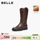 新款 冬季 牛皮中筒瘦瘦靴子3QFD1DS5 西部靴女鞋 百丽真皮加绒时装