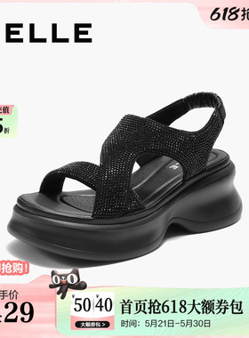 百丽厚底水钻法式休闲运动凉鞋夏季新款增高鞋子E2W1DBL5
