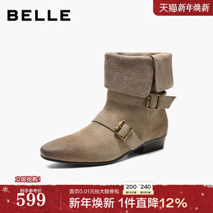 百丽复古显瘦时装 西部中筒靴BFB62DS5 靴子女2025冬新商场同款