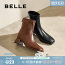 百麗女靴子彈力靴新款 靴通勤顯瘦瘦靴短靴B2348DZ4預 粗高跟時裝