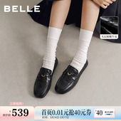 豆豆单鞋 百丽植鞣牛皮乐福鞋 黑色小皮鞋 新款 子F6K2DAM6 女26春季