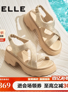 百丽满天星女鞋子厚底高跟法式运动凉鞋夏季外穿拖鞋B2666BL5
