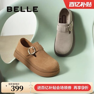 百丽女鞋子复古厚底增高全包勃肯鞋新款休闲乐福鞋D4V1DAM5