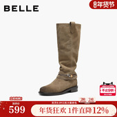 百丽复古堆堆靴西部靴女冬季 新款 巴恩风高长筒靴子F2S1DDG5