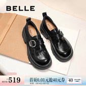 子预 复古英伦风黑色厚底增高单鞋 百丽黑巧乐福小皮鞋 女2026新款