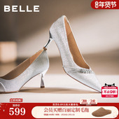 情人节礼物宴会年会新娘婚鞋 百丽黑色细高跟单鞋 女26新款 子F1U1DA