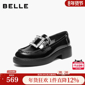 百丽璀璨乐福鞋 B3085AM6预 真皮方扣闪钻黑色小皮单鞋 厚底新款 女鞋