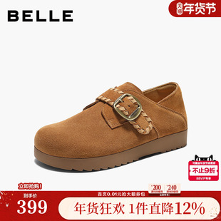 百丽复古厚底勃肯鞋女新款一脚蹬可两穿乐福单鞋子B2900CM5