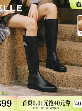 百丽高长骑士靴女冬季新款加绒真皮显瘦瘦长筒靴子3QFB8DG5