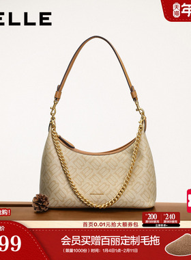 百丽包包女25新款通勤海鸥老花单肩斜挎轻便旅行hobo腋下包X7424