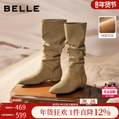 争气同款 百丽女靴子复古美拉德西部靴新款 高筒靴小个子堆堆长筒靴