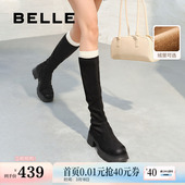 百丽神靴高长骑士弹力靴女冬季 加绒保暖显瘦瘦长筒靴子E5G1 新款