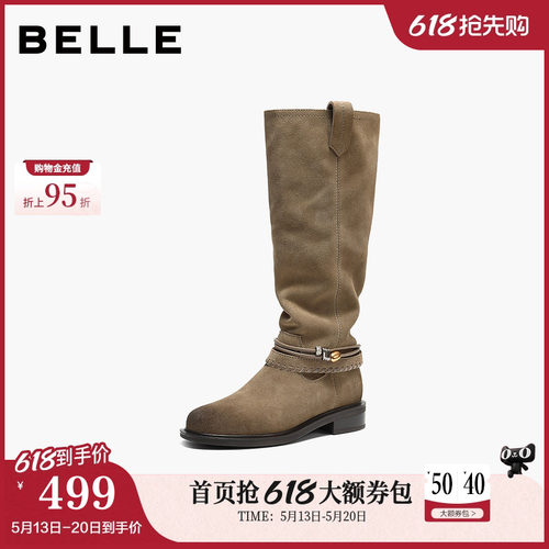百丽复古堆堆靴西部靴女冬季新款巴恩风高长筒靴子F2S1DDG5